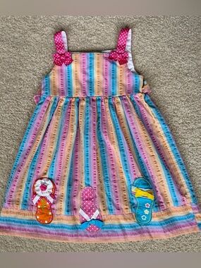 Emily Rose Multicolor Stripe Sundress with Flip-Flop Appliqués